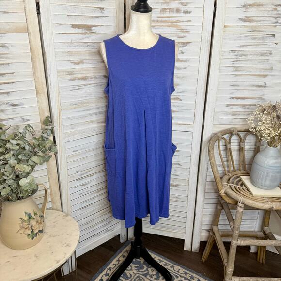 J. JILL Women's Large Cotton Knit Shift A Line Midi Dress Periwinkle Lagenlook - Picture 3 of 15
